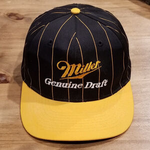 Vintage Miller Genuine Draft MGD Hat Snapback Black Pinstripe Racing Beer